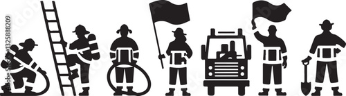 set of Various action fire fighter  silhouettes