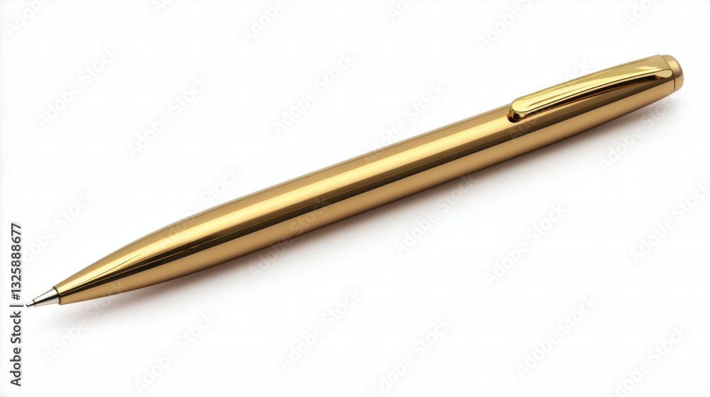 Elegant Gold Ballpoint Pen on White Background Elegant Gold Ballpoint Pen on White Background