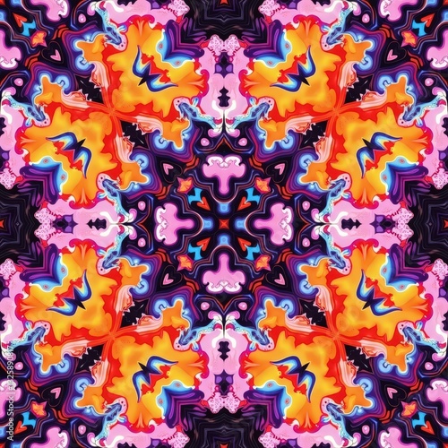 Vibrant Abstract Kaleidoscope Pattern Psychedelic Orange Pink Purple Mandala Design