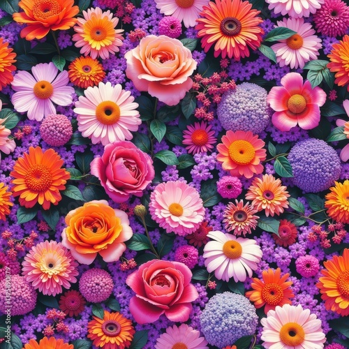 Vibrant Floral Arrangement Roses Gerbera Daisies and Purple Flowers