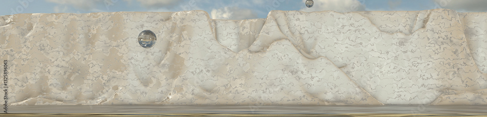 Obraz premium A surreal mountain landscape with a smooth, textured surface, reflecting in calm water under a soft sky. Perfect for backgrounds, nature themes, and abstract designs.