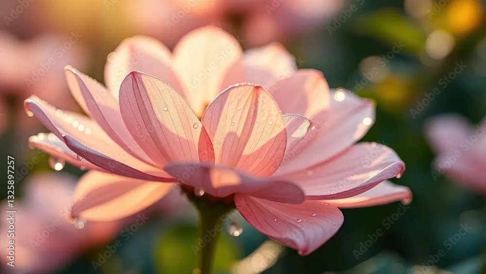 Delicate metal petals unfolding in morning light, drops, clean, flowers Delicate metal petals unfolding in morning light, drops, clean, flowers