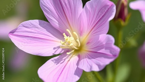 Delicate petals of rampion bellflower unfolding, bloom, detail