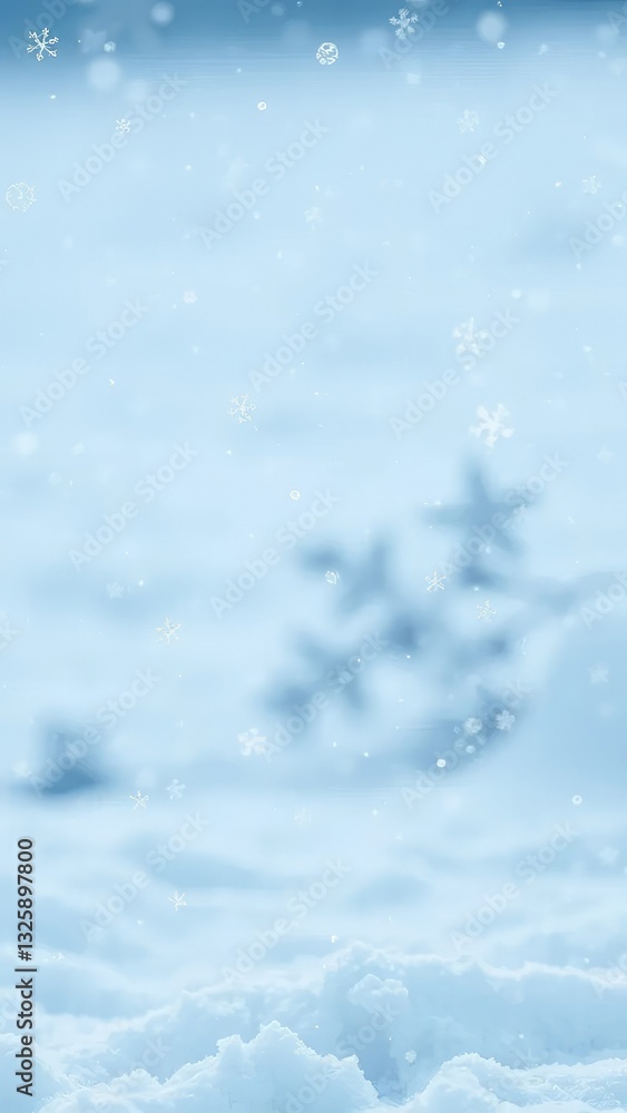 Delicate snowflakes fall gently on a snowy landscape, glitter, peaceful Delicate snowflakes fall gently on a snowy landscape, glitter, peaceful