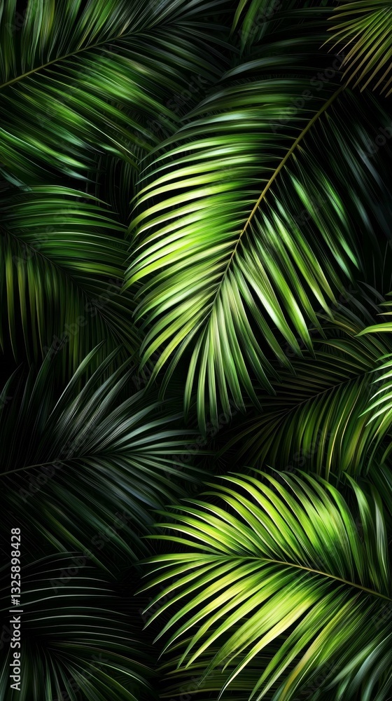 The background features intricate silhouettes of palm fronds, ideal for a serene ambiance. The background features intricate silhouettes of palm fronds, ideal for a serene ambiance.