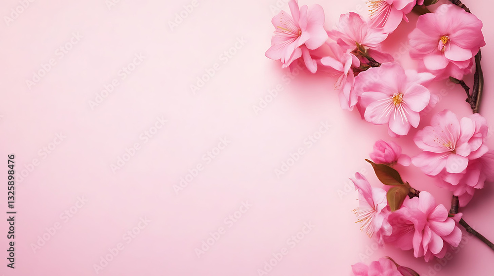 Pink spring flowers background with copy space. Delicate floral backdrop for design, greeting cards, or seasonal projects. Pink spring flowers background with copy space. Delicate floral backdrop for design, greeting cards, or seasonal projects.