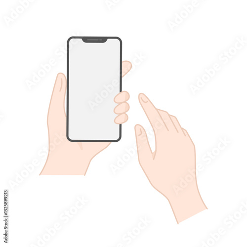 スマホを持つ手の操作アイコン (ベクター線画・カラー)