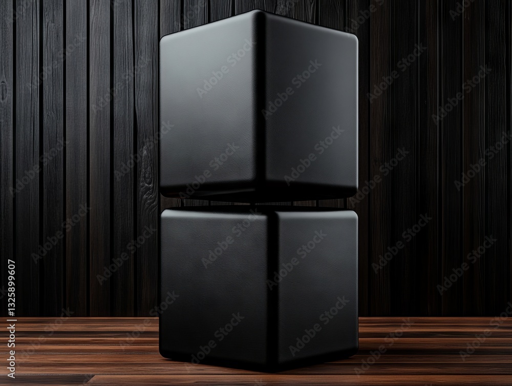 A pair of speakers sitting on top of each other on a wooden floor A pair of speakers sitting on top of each other on a wooden floor