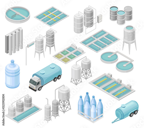 Water Purification Industrial System and Facility Vector Set
