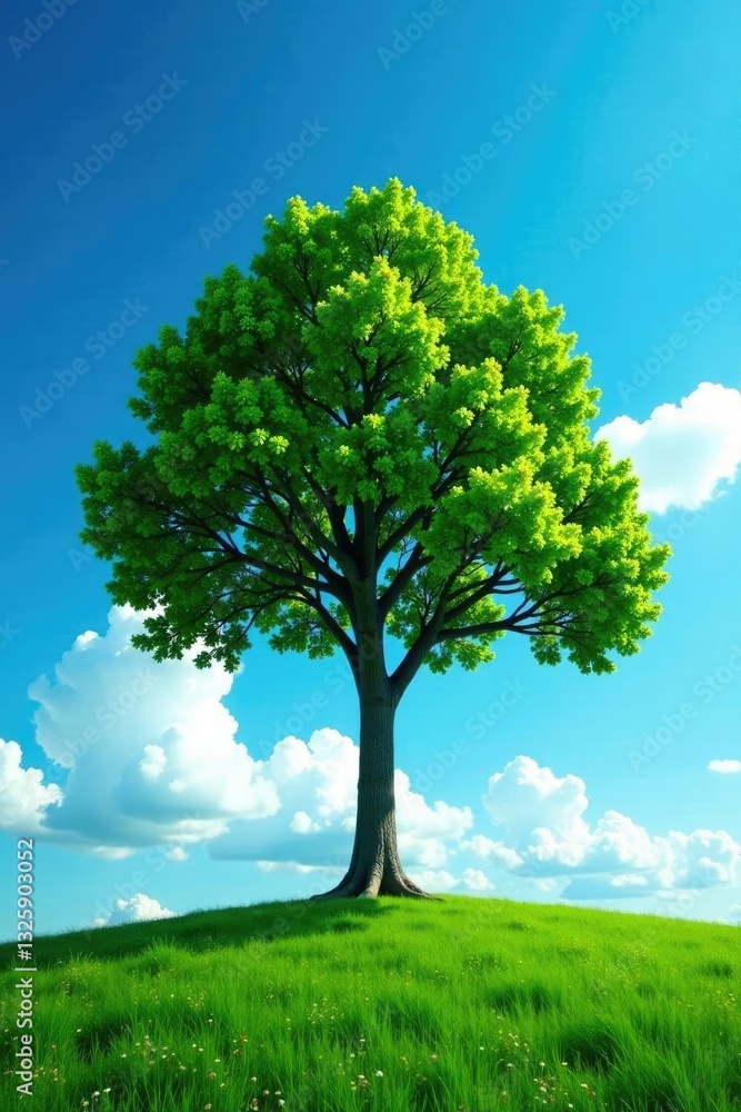 stunning tree against a bright blue sky with white clouds, serene, tree stunning tree against a bright blue sky with white clouds, serene, tree