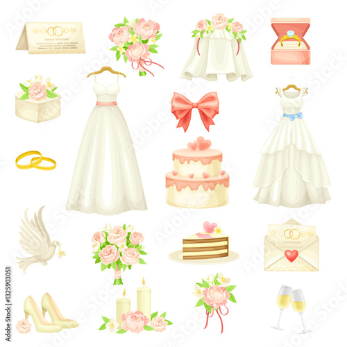 Wedding and Marriage Ceremony Symbol and Object Vector Set