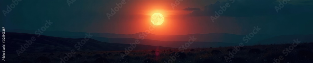Sun obscured by moon's shadow, landscape darkened, natural, sun Sun obscured by moon's shadow, landscape darkened, natural, sun