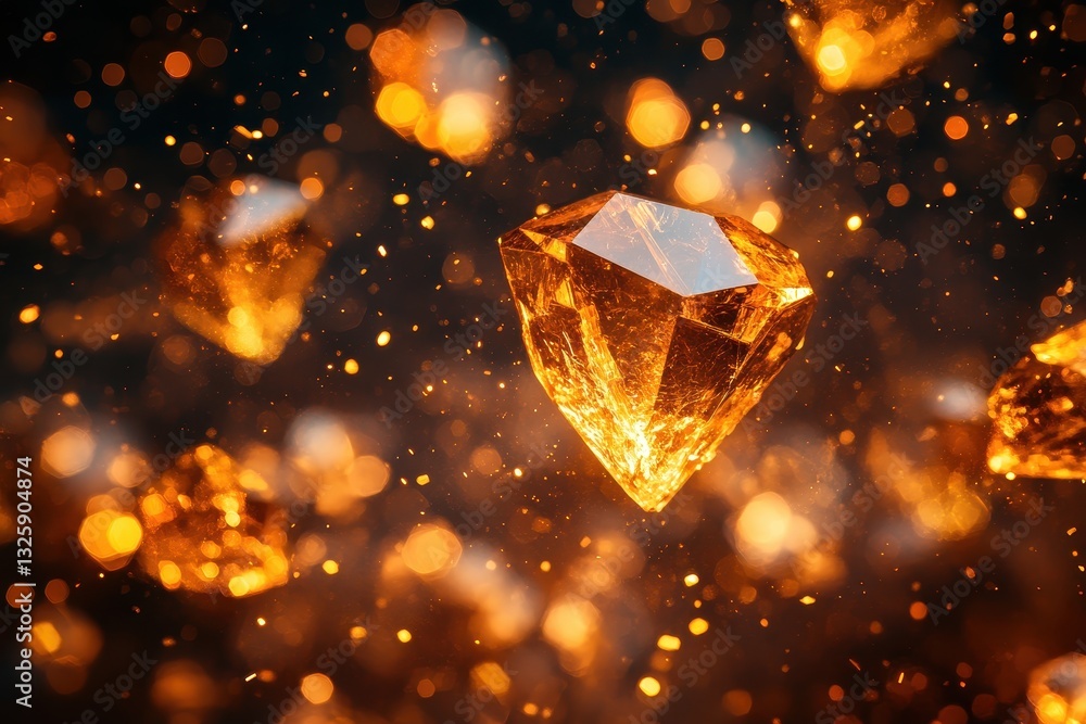 Obraz premium ** Sparkling Amber Gemstones in Motion with Glowing Particles Creating a Magical and Luxurious Atmosphere..**