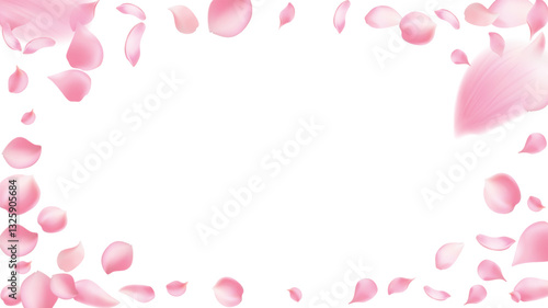 Rose petals or sakura flying petals, romantic background with realistic pink cherry flower petals flow or falling motion. Love, romance, floral spring season,cherry blossom