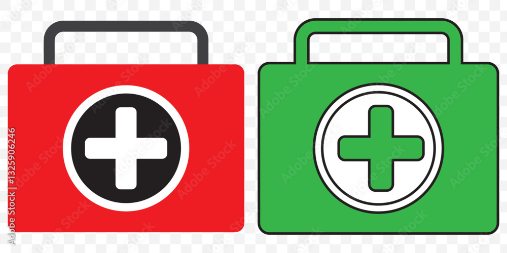 Obraz premium Illustration of a Simple First Aid Kit. White Medical Box with a Prominent Cross Symbol on the Front, Featuring Minimalist Design and Clean Lines for Healthcare and Emergency Use. Vector Logo Icon Png