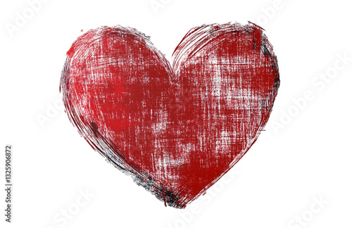 Red heart shape drawn with a brush, isolated on a transparent background. Cutout, PNG