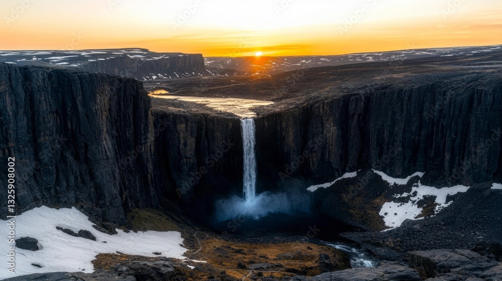 Fototapeta premium Majestic Waterfall Sunset Dramatic Cliffs High Resolution Landscape Photography