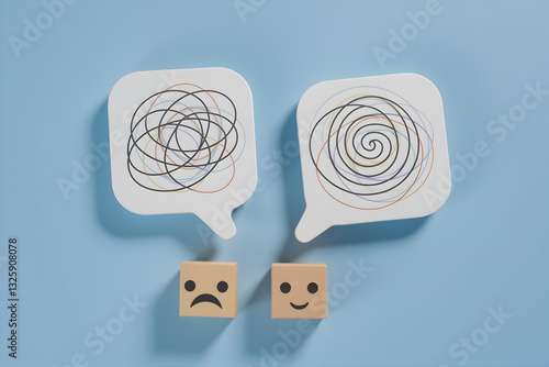 Conceptual Illustration of Clear and Confused Thinking with Face Blocks - World Mental Health Day