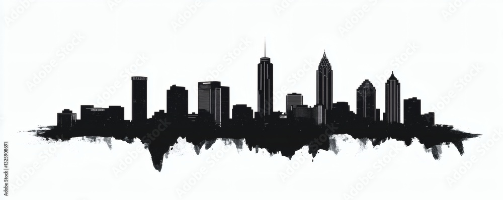 Obraz premium Silhouetted depiction of urban architecture against a bright white backdrop