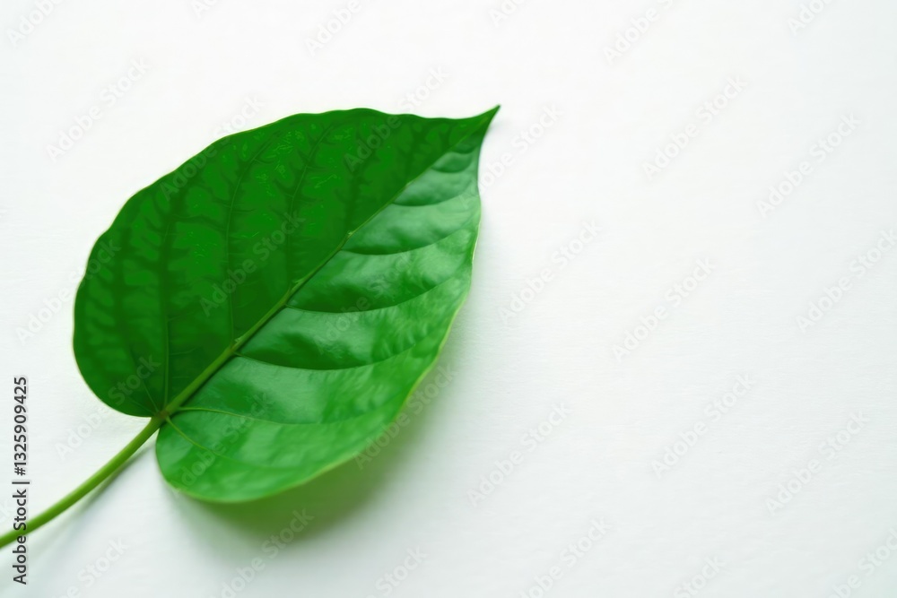 Obraz premium single large leaf on white background with subtle texture, botanical, foliage