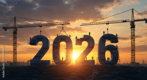 Building the Future: 2026 Construction Scene at Sunset	
