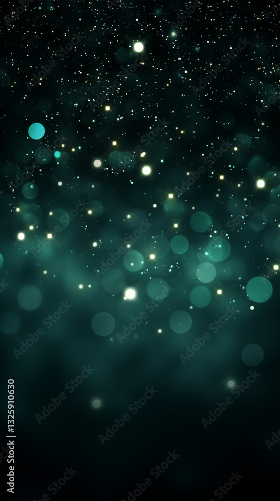 Fototapeta premium abstract vertical dark green background below with light circles in the center turning into a starry sky above