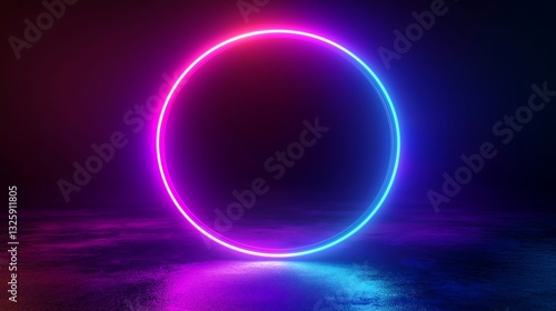 Wallpaper Mural Vibrant neon circular light display on a dark reflective surface Torontodigital.ca