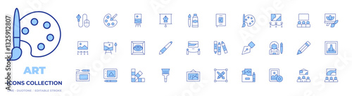 Art icons collection. Line Duotone style, editable stroke. art and design, art, abstract art, art portfolio, art book, art show, painting, graphic tablet