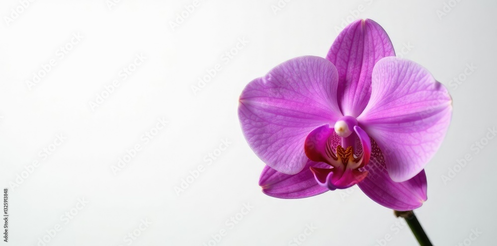 Naklejka premium Stunning purple pink color of the moth orchid's petals against a clean white background, stunning, purple, floral