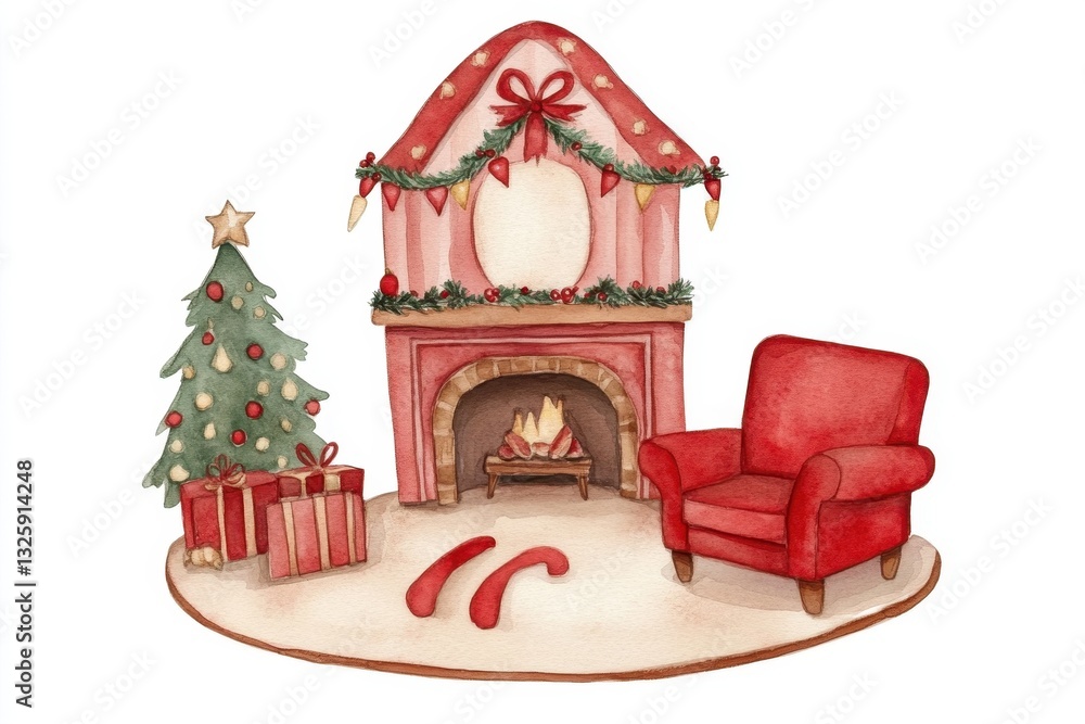 Cozy Christmas-themed room adorned with festive decorations, twinkling lights, and holiday cheer. Cozy Christmas-themed room adorned with festive decorations, twinkling lights, and holiday cheer.