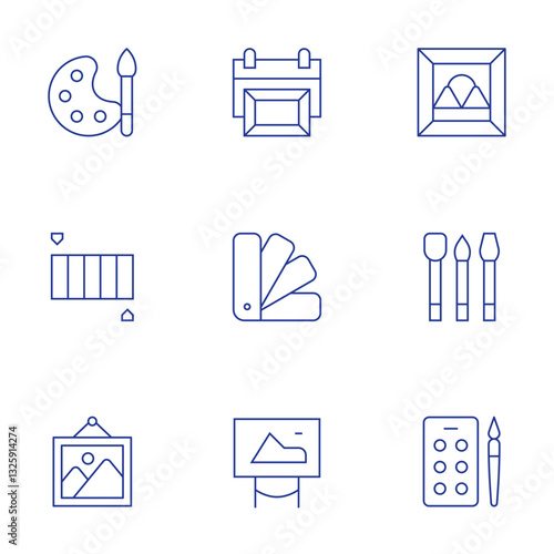 Art icons set. Thin Line style, editable stroke. world art day, art and design, art, art gallery, brush, paint palette, color, painting