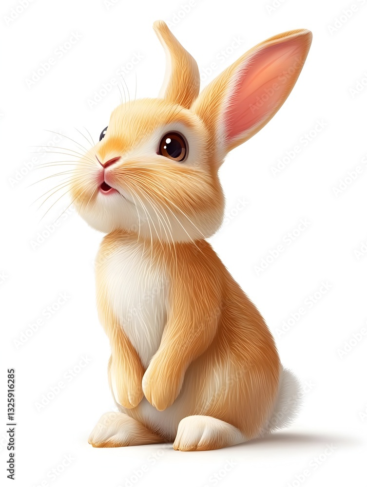 Obraz premium Cute little bunny illustration sitting down with soft fur and innocent expression isolated on a bright white background