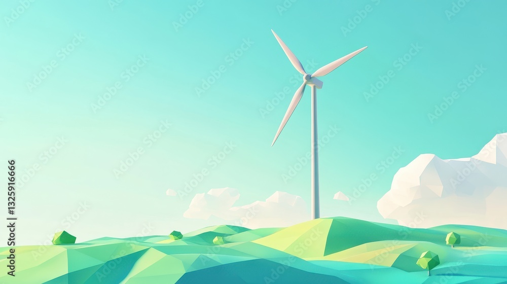 Obraz premium Colorful Single Wind Turbine on Clean Hillside