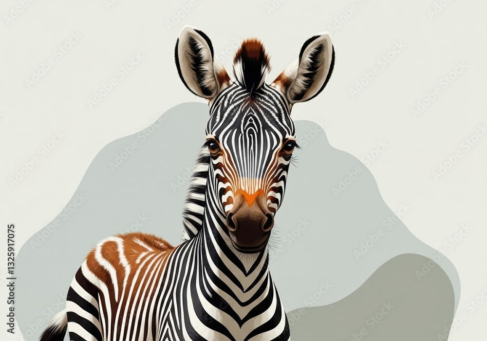 Fototapeta premium Striking zebra portrait with bold black and white stripes against a soft background