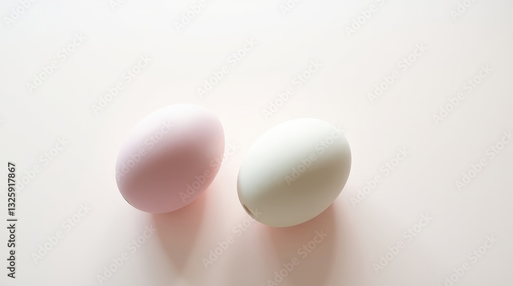 Soft pastel Easter eggs in minimalist light and neutral composition Soft pastel Easter eggs in minimalist light and neutral composition
