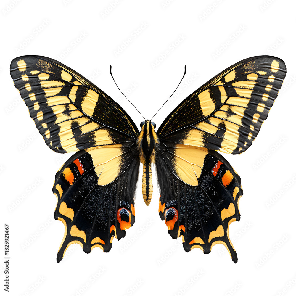 Fototapeta premium Beautiful Yellow and Black Butterfly Wings Detailed Macro Nature Art Fauna Insect Orange Animal 