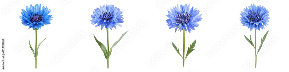 Cornflower isolated on transparent background, PNG, Set of