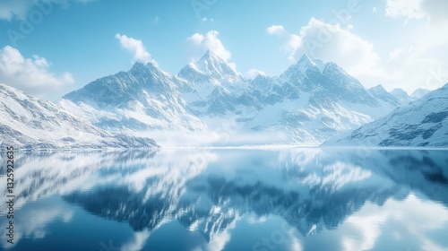 Wallpaper Mural Serene snowy mountain reflections on tranquil lake under blue sky Torontodigital.ca