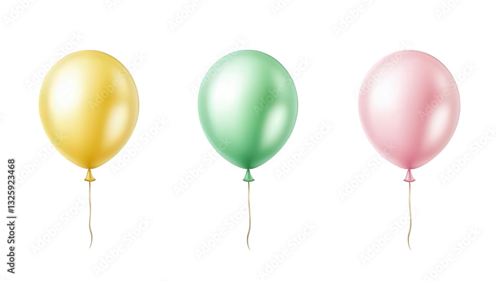 three colorful balloons a yellow one a green one and a pink one all floating against a plain white background suggesting a festive or celebratory atmosphere three colorful balloons a yellow one a green one and a pink one all floating against a plain white background suggesting a festive or celebratory atmosphere