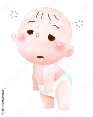 Exhausted Baby Illustration – Sleepy and Tired Expression

