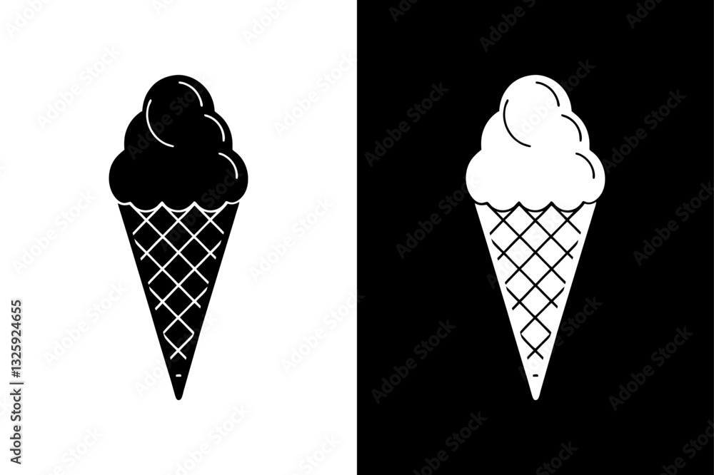 Scoop Ice Cream Cone Icon Black and White Silhouette Vector for Snack & Dessert Branding. Scoop Ice Cream Cone Icon Black and White Silhouette Vector for Snack & Dessert Branding.
