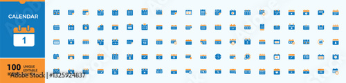 Calendar colorful icons set. Related to plan, event, day, time, month, date and time, organizer and more. UI icon set in a flat design. Calendar icons. Art and illustration.