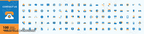 Contact Us colorful vector icon set. Mobile web icons. Perfect for logos and infographic. Contact icons. Modern vector illustration. Address editable stroke. vector collection.