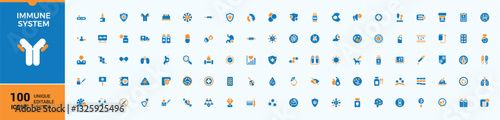 Immune System colorful icon set. Contains filled symbols like medical, vaccine, safe, defense, health, immune, medicine, care, immunity and more. Healthcare icons set in filled style.