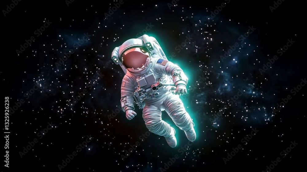 Fototapeta premium Futuristic Astronaut in Space Cosmic Exploration 3D Render