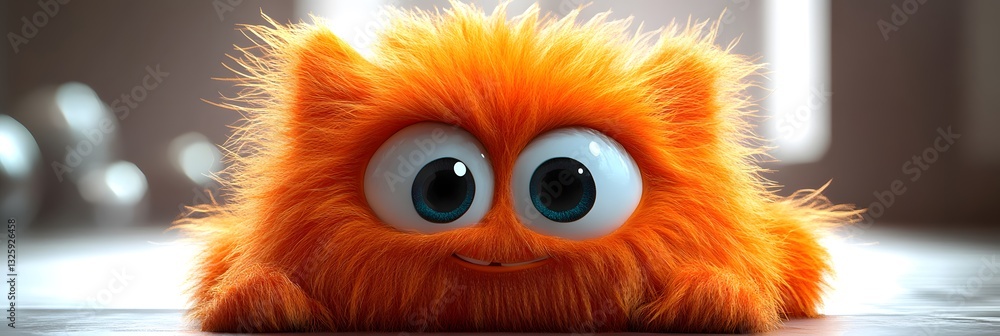 Fototapeta premium Fuzzy Orange Monster - Adorable 3D Cartoon Character