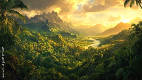 Tropical Valley Sunset Panorama