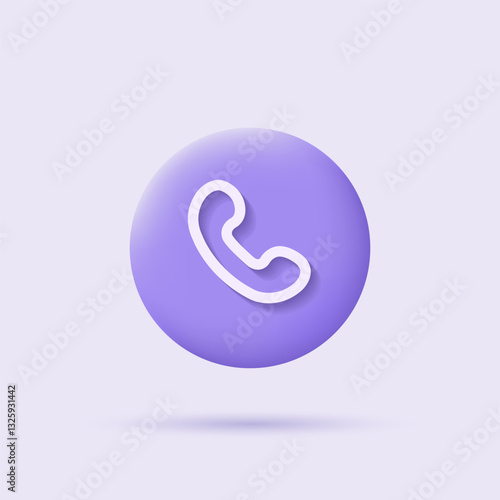 Icon Videocall. 3d Phone symbol. Conversation concept. Chat buttons. Video conference. Vector illustration isolated on purple background.