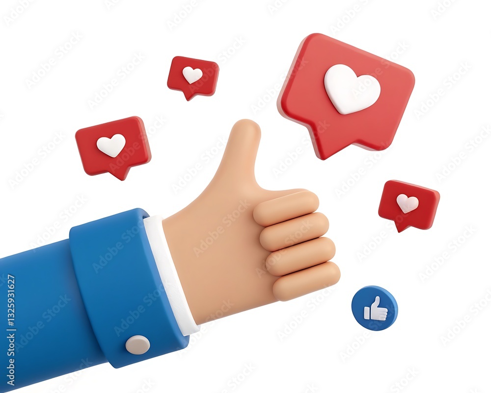 A Cheerful Thumbs-up Gesture Surrounded By Heartwarming Red Love Icons, Symbolizing Online Appreciation And Social Media Engagement, With A Clean White Background A Cheerful Thumbs-up Gesture Surrounded By Heartwarming Red Love Icons, Symbolizing Online Appreciation And Social Media Engagement, With A Clean White Background