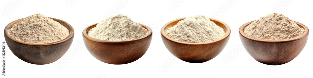 Wheat flour in brown bowl isolated on transparent background, PNG, Set of Wheat flour in brown bowl isolated on transparent background, PNG, Set of